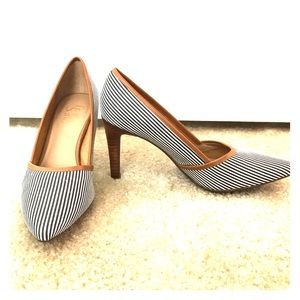 Franco Sarto Blue White Striped Heels